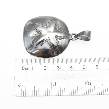 ANNIKA WITT 925 Sterling Silver Vintage Mexico Sand Dollar Oxidized Pendant