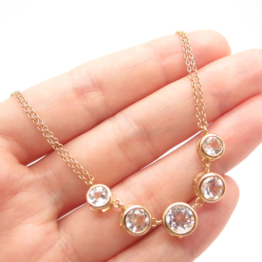 925 Sterling Silver Gold Plated White Topaz Gem 2-Row Rolo Chain Necklace 18"