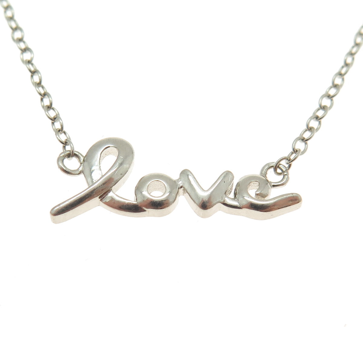 925 Sterling Silver Vintage "Love" Centerpiece Cable Chain Necklace 16-18"