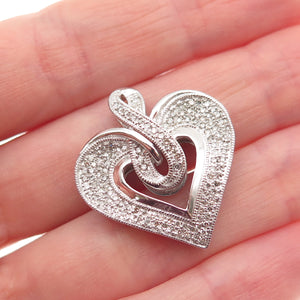 925 Sterling Silver Real Round-Cut Diamond Infinity Heart Charm Pendant