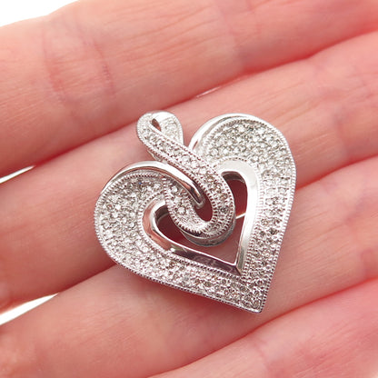 925 Sterling Silver Real Round-Cut Diamond Infinity Heart Charm Pendant