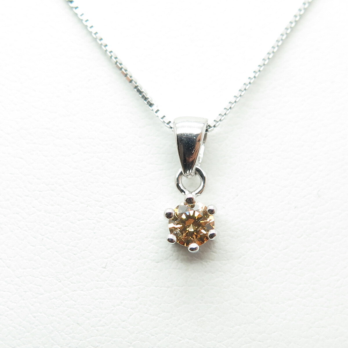 925 Sterling Silver Swarovski Champagne-Crystal Box Chain Necklace 16-18"