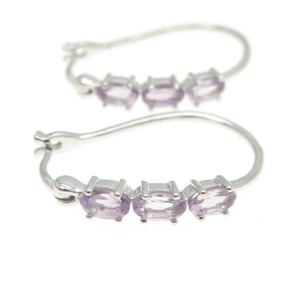 925 Sterling Silver Real Amethyst Gemstone Hinged Earrings