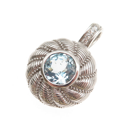 Judith Ripka 925 Sterling Silver Real Blue Topaz & C Z Round Disc Pendant