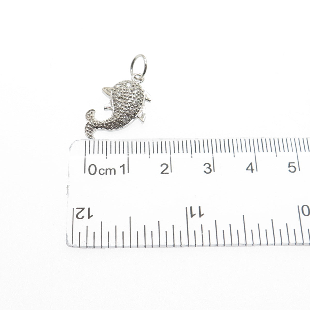 925 Sterling Silver Round-Cut C Z Dolphin Minimalist Charm Pendant