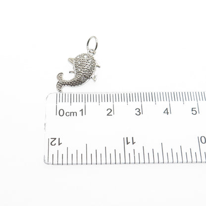 925 Sterling Silver Round-Cut C Z Dolphin Minimalist Charm Pendant