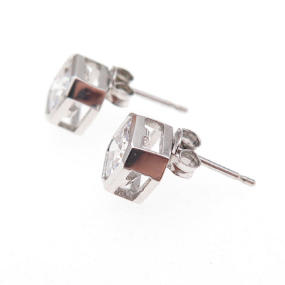 925 Sterling Silver Asscher-Cut C Z Stud Earrings