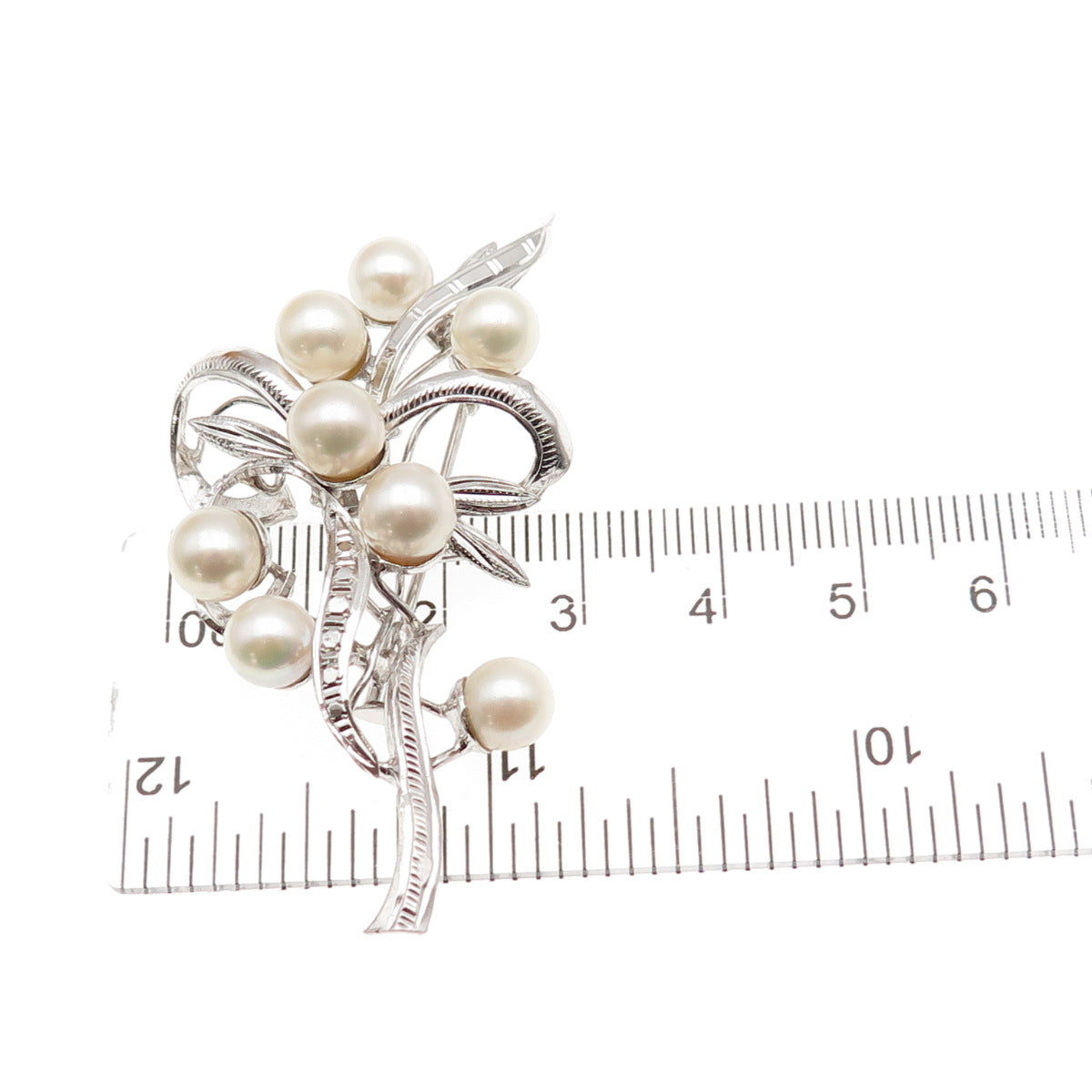 925 Sterling Silver Antique Art Deco Real Akoya Pearl Floral Pin Brooch