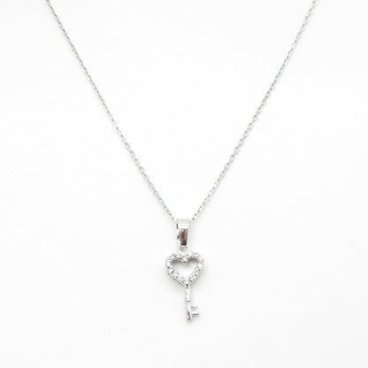 925 Sterling Silver Round-Cut C Z Open Heart Key Cable Chain Necklace 18"