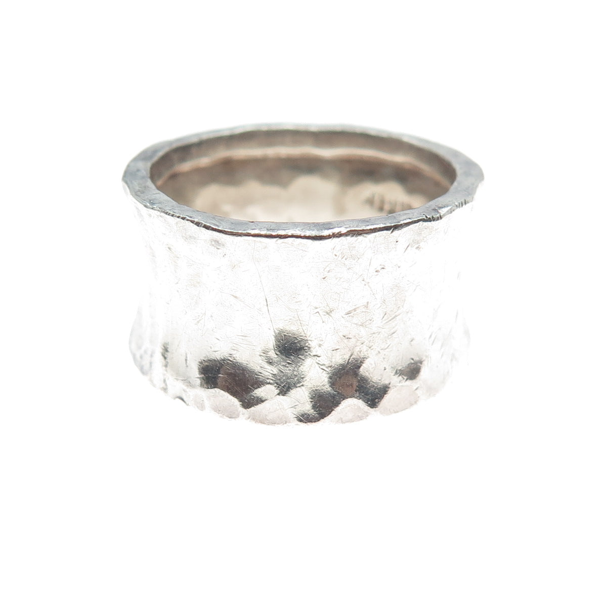 925 Sterling Silver Vintage Mexico Modernist Hammered Finish Band Ring Size 9.5