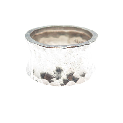 925 Sterling Silver Vintage Mexico Modernist Hammered Finish Band Ring Size 9.5