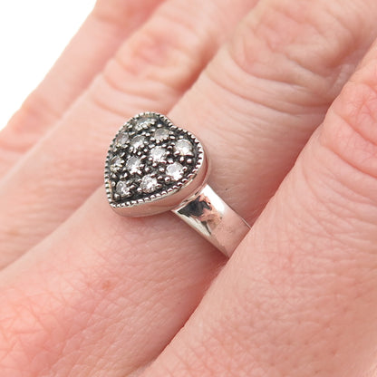 925 Sterling Silver Vintage Round-Cut C Z Heart Oxidized Ring Size 7