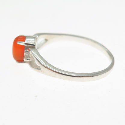 925 Sterling Silver Vintage Real Cabochon Agate & C Z Ring Size 9