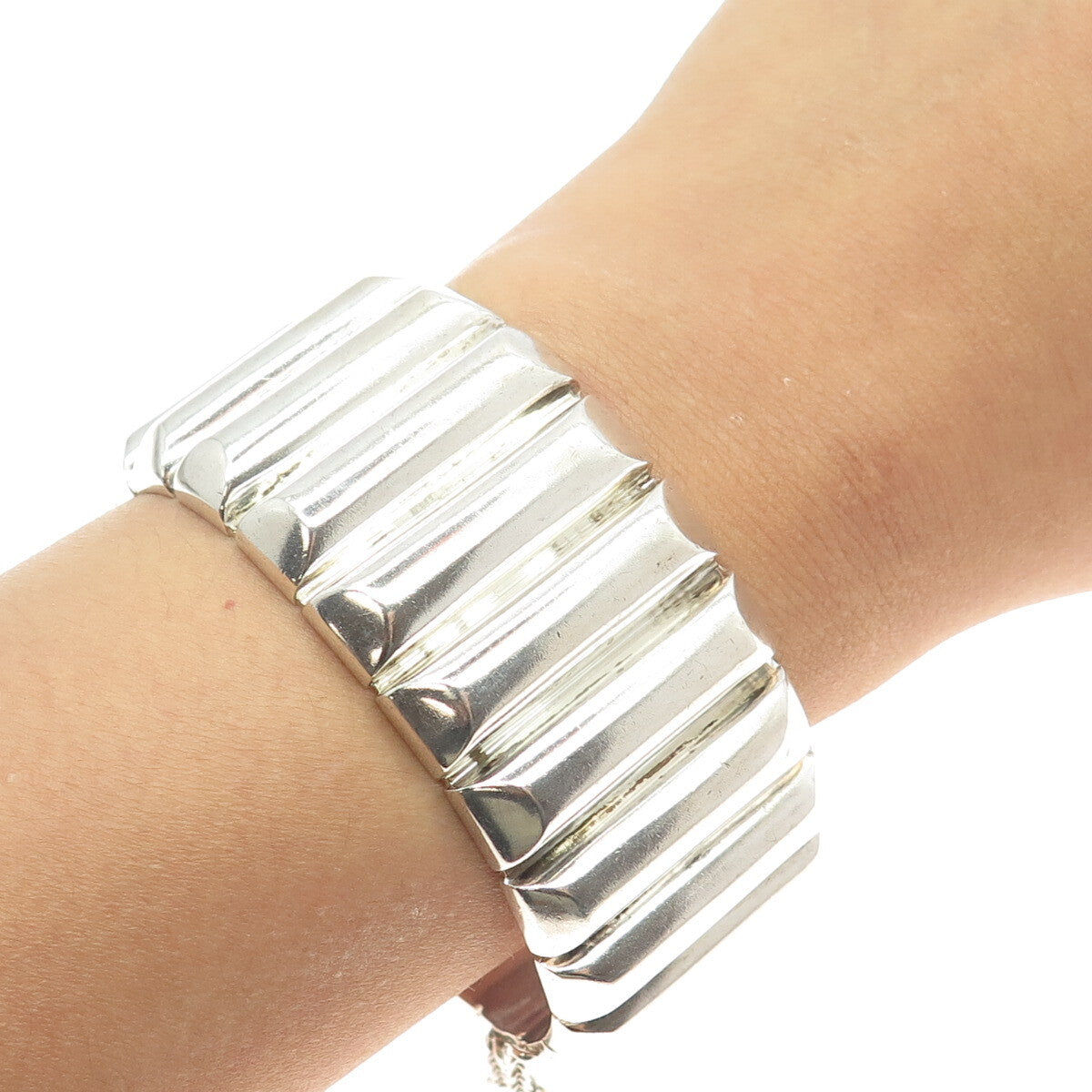 CALVIN KLEIN Sterling Silver Vintage Ribbed Solid 103.5g Bangle Bracelet 7.5"