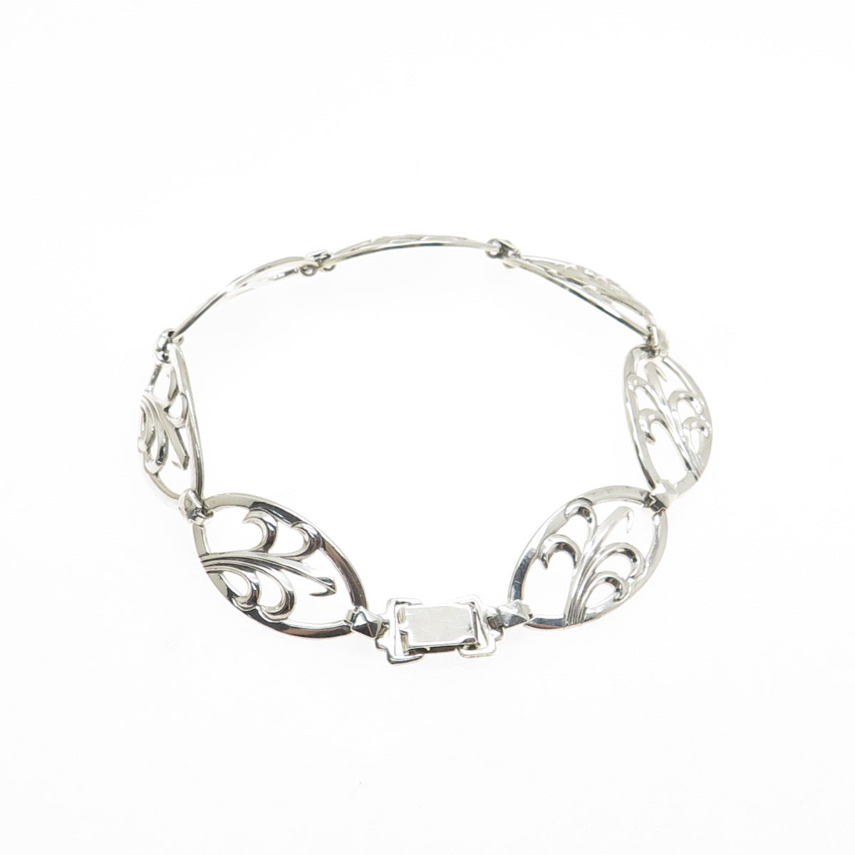 W. E. RICHARDS 925 Sterling Silver Antique Art Deco Floral Link Bracelet 7"