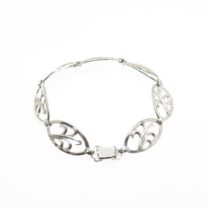 W. E. RICHARDS 925 Sterling Silver Antique Art Deco Floral Link Bracelet 7"