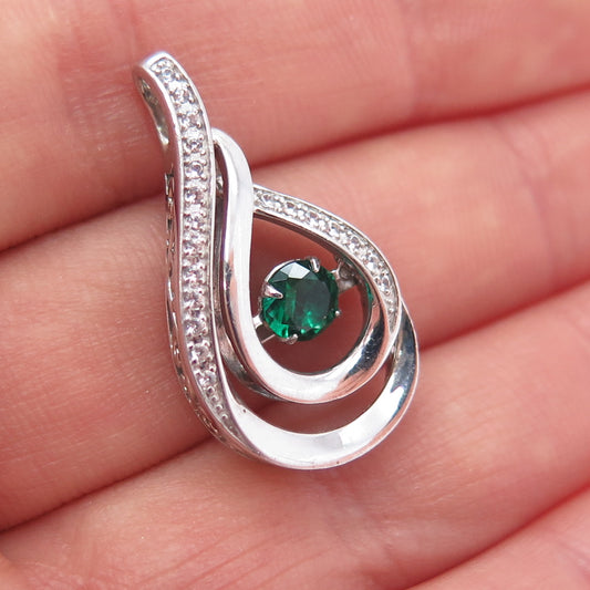 925 Sterling Silver Real Chrome Diopside & White Topaz Teardrop Slide Pendant