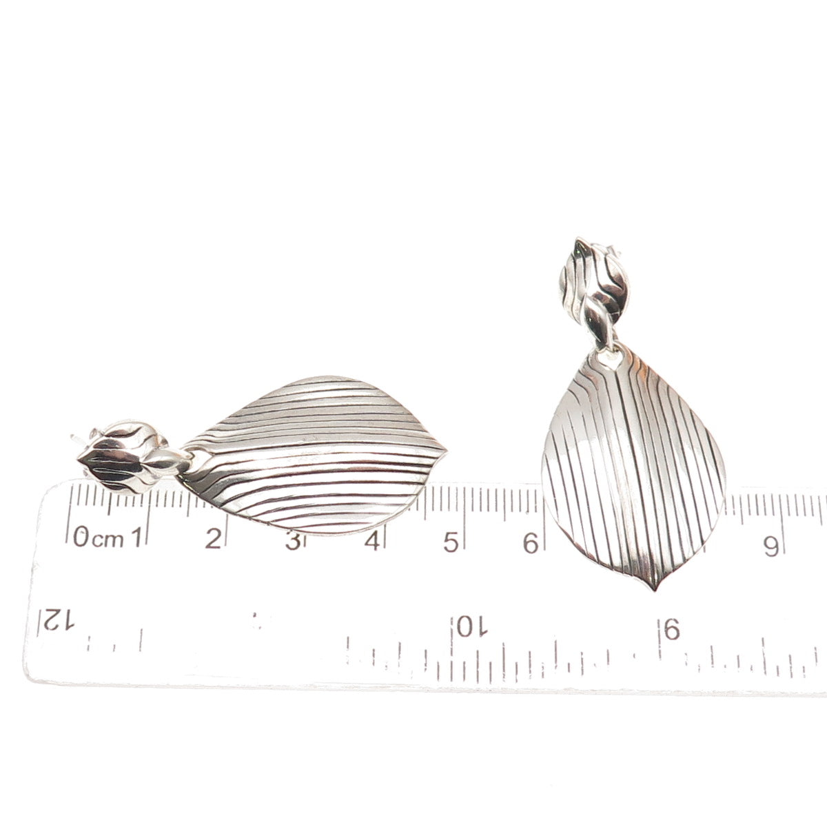 Elizabeth Rand Sterling Silver Vintage Modernist Petal Oxidized Dangle Earrings