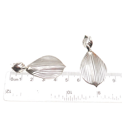 Elizabeth Rand Sterling Silver Vintage Modernist Petal Oxidized Dangle Earrings