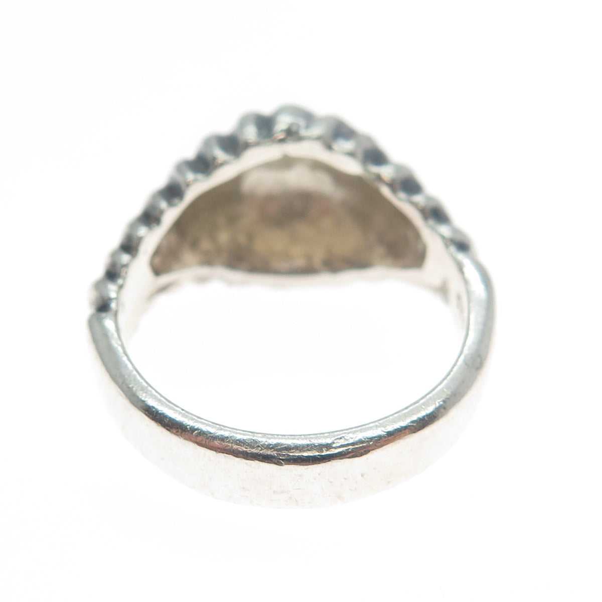 925 Sterling Silver Vintage Modernist Ribbed Dome Oxidized Ring Size 7