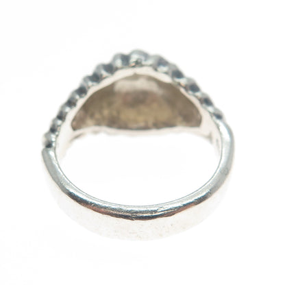 925 Sterling Silver Vintage Modernist Ribbed Dome Oxidized Ring Size 7