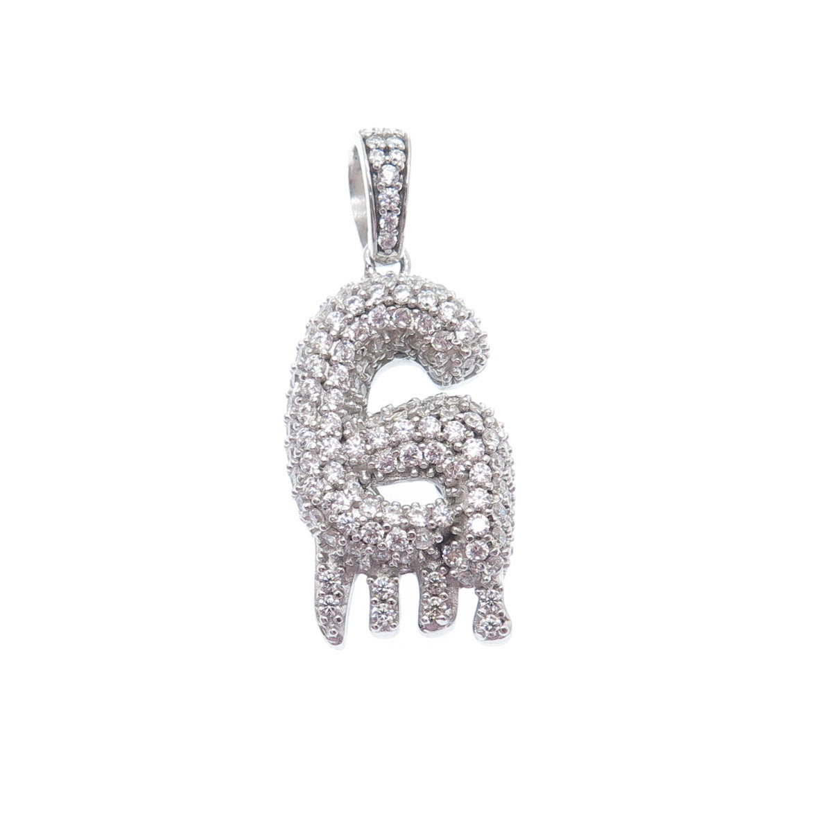 925 Sterling Silver Round-Cut C Z Sparkle Melted Letter G Initial Charm Pendant