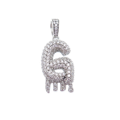 925 Sterling Silver Round-Cut C Z Sparkle Melted Letter G Initial Charm Pendant
