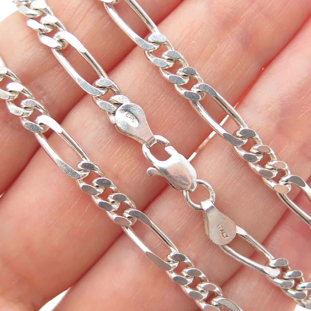925 Sterling Silver Vintage Italy Figaro Chain Necklace 30"