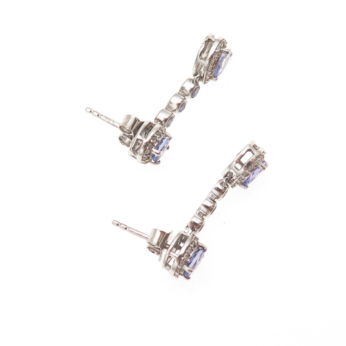 Chuck Clemency 925 Sterling Silver Real Tanzanite & White Topaz Dangle Earrings