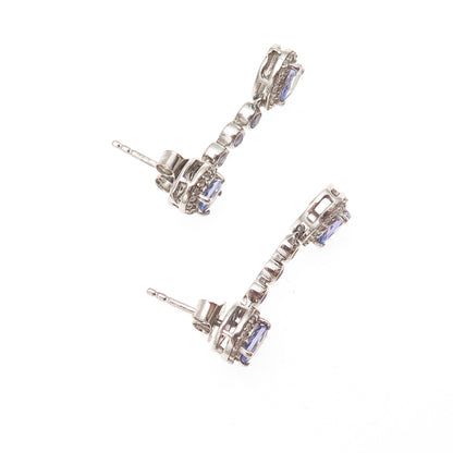 Chuck Clemency 925 Sterling Silver Real Tanzanite & White Topaz Dangle Earrings