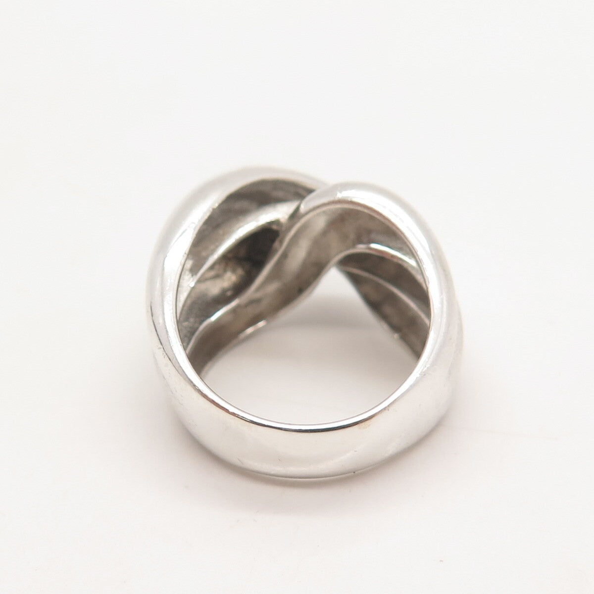 925 Sterling Silver Vintage Ribbed Crossover Ring Size 7.25