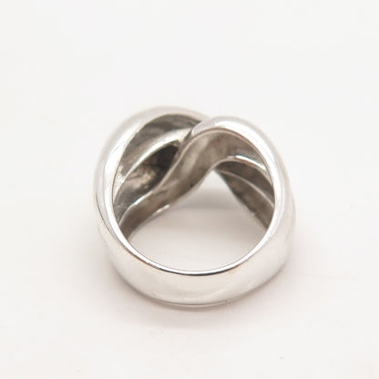 925 Sterling Silver Vintage Ribbed Crossover Ring Size 7.25