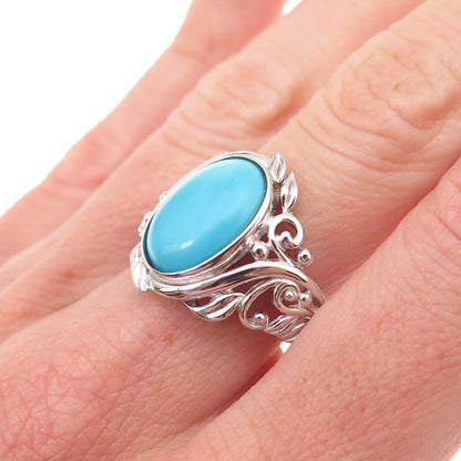 925 Sterling Silver Real Sleeping Beauty Turquoise Floral Ring Size 8