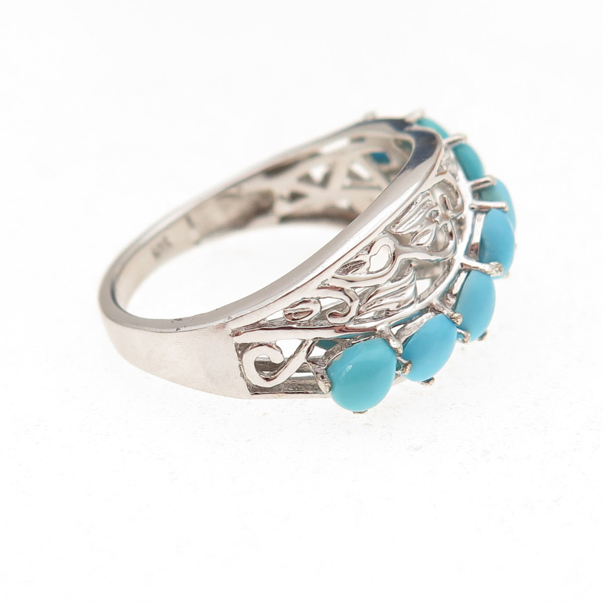Chuck Clemency 925 Sterling Silver Real Turquoise Floral Scroll Ring Size 8.25