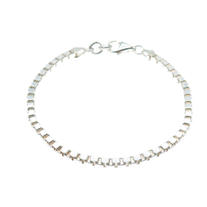 925 Sterling Silver Vintage Italy Box Link Bracelet 7"