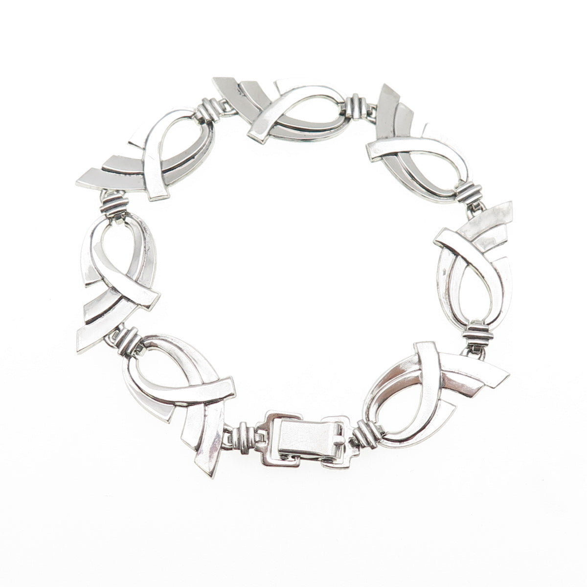 W.E. Richards 925 Sterling Silver Antique Art Deco Ribbon Link Bracelet 7"