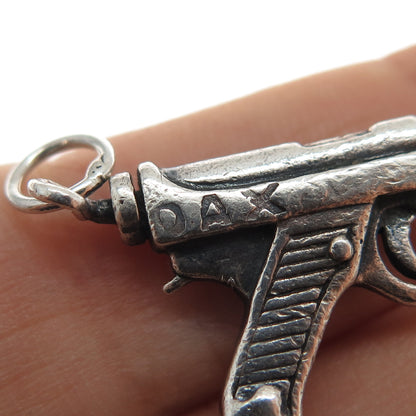 925 Sterling Silver Vintage Luger Pistol Oxidized Charm Pendant