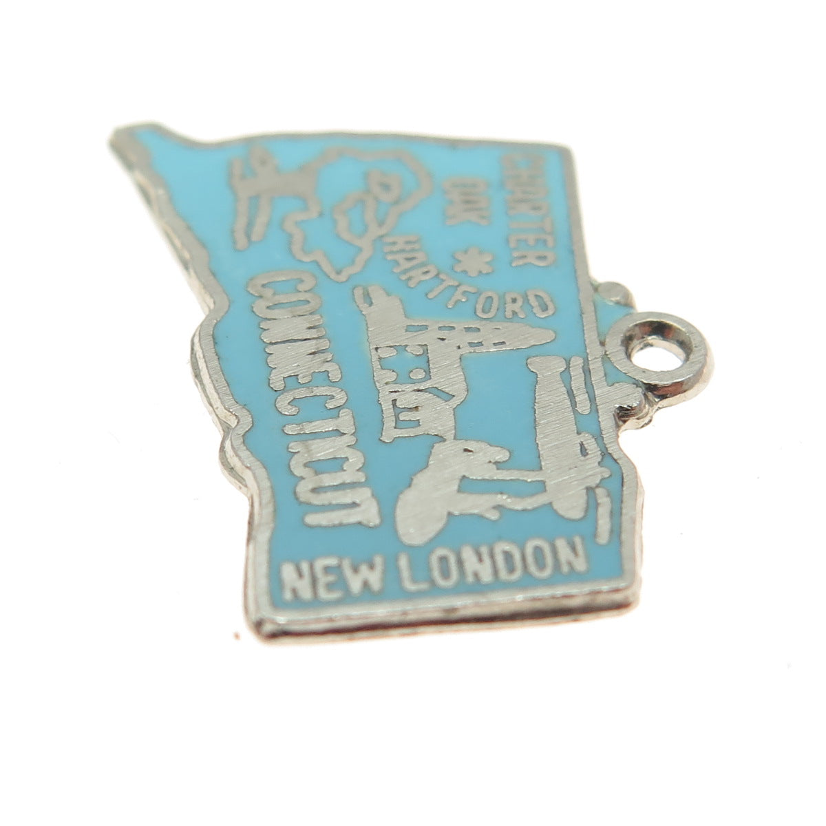 925 Sterling Silver Vintage Enamel Connecticut State Map Charm Pendant