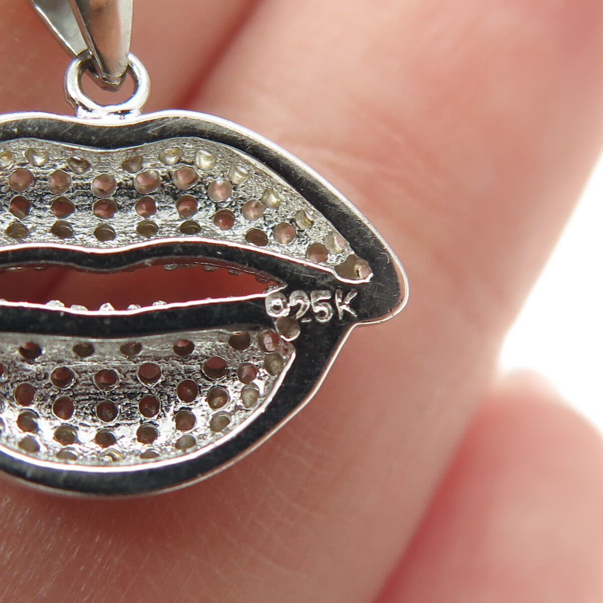 925 Sterling Silver Round-Cut C Z Lips Cable Chain Necklace 16"
