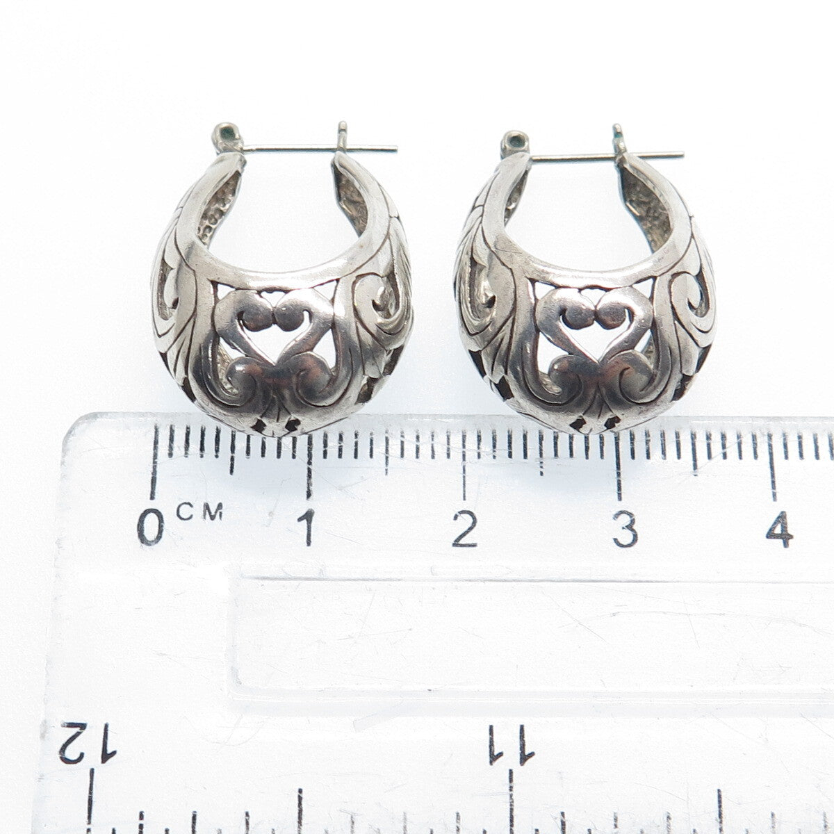 925 Sterling Silver Vintage Floral Ornate Oval Hoop Earrings