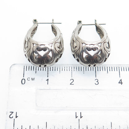 925 Sterling Silver Vintage Floral Ornate Oval Hoop Earrings