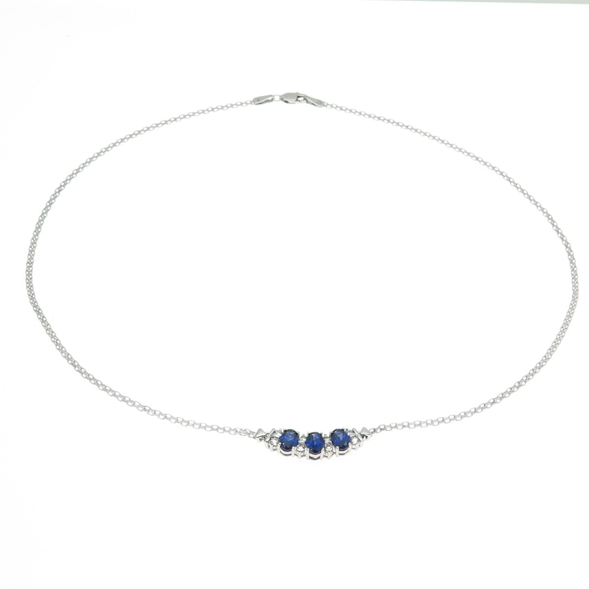 925 Sterling Silver Lab-Created Multi-Sapphire Flat Bismark Chain Necklace 16"