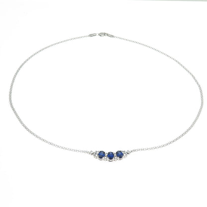 925 Sterling Silver Lab-Created Multi-Sapphire Flat Bismark Chain Necklace 16"