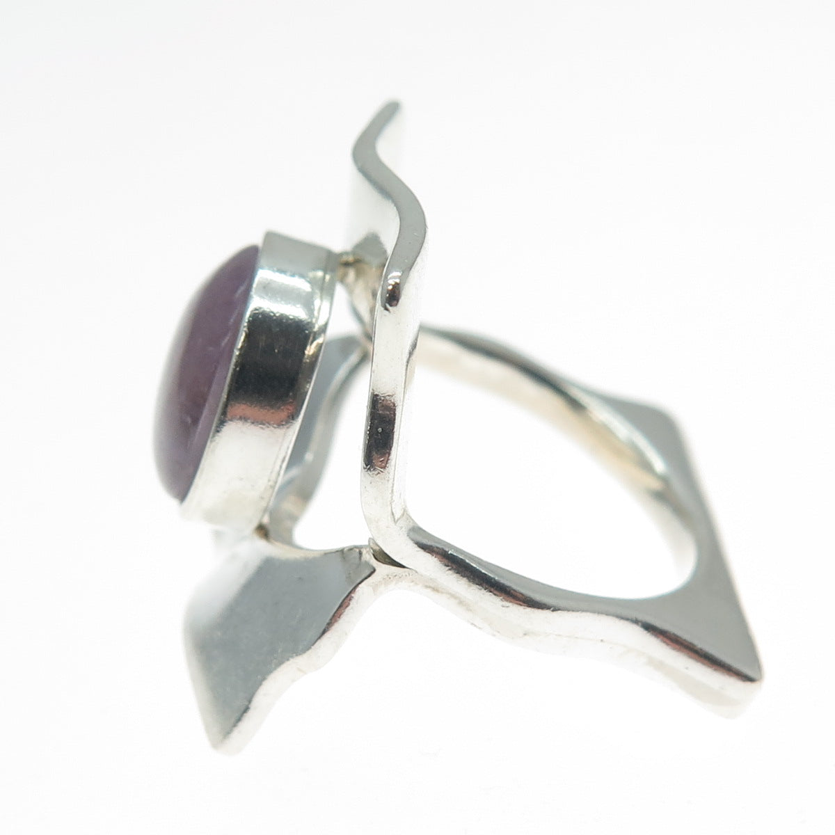 950 Silver Vintage Real Rose Quartz Modernist Square Ring Size 5.25