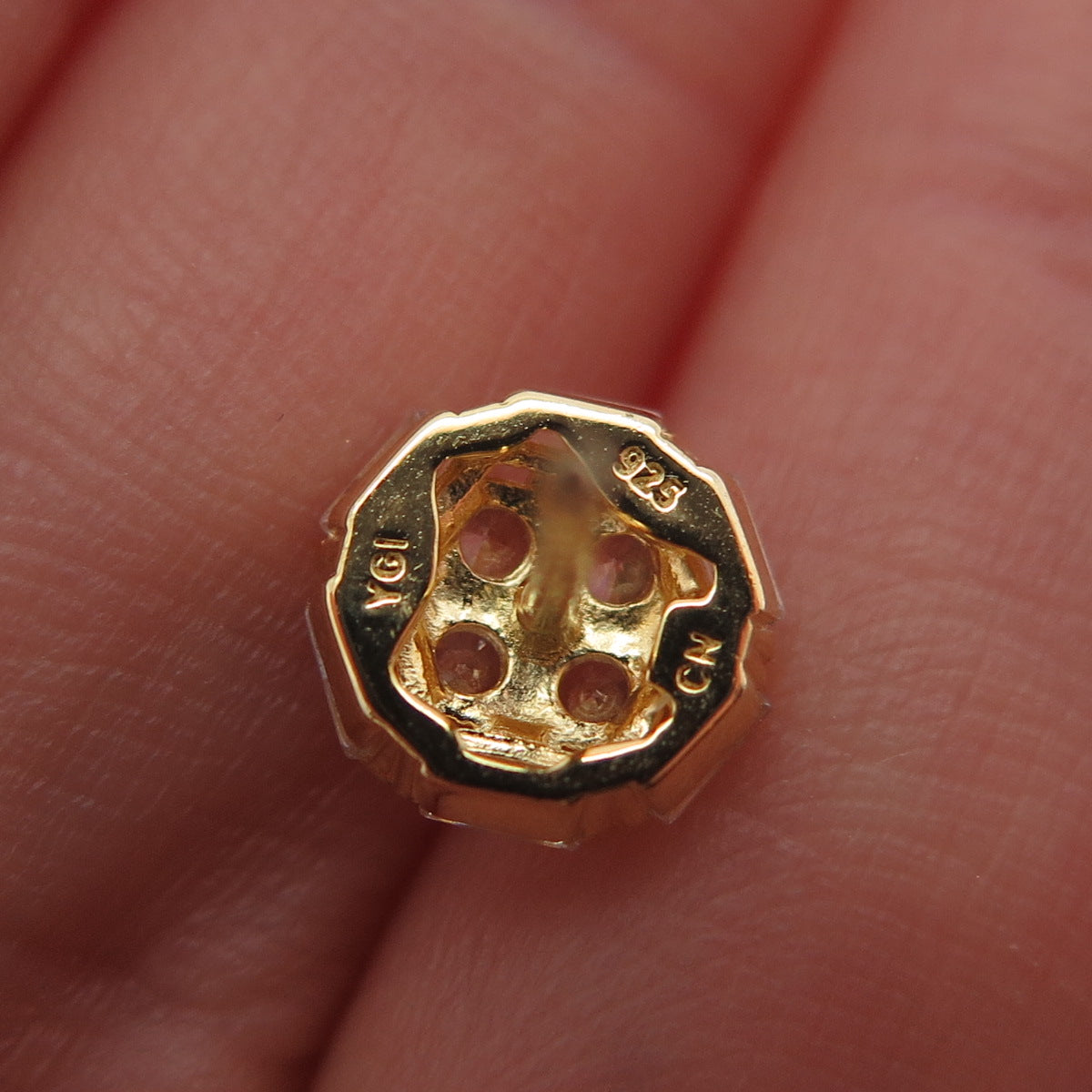 925 Sterling Silver Gold Plated Emerald & Round-Cut C Z Stud Earrings