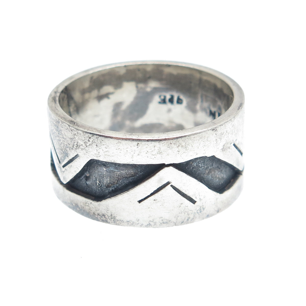 925 Sterling Silver Vintage Mexico Zig Zag Oxidized Band Ring Size 10.25