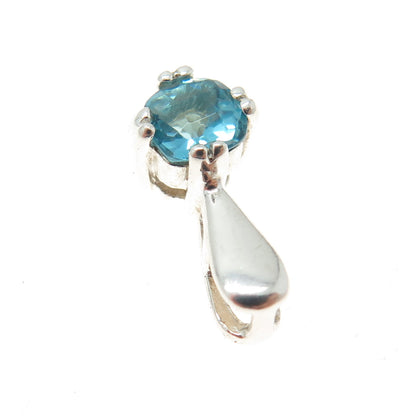 925 Sterling Silver Vintage Blue Cushion-Cut Shaped C Z Pendant