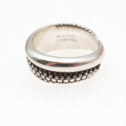 Michael Dawkins 925 Sterling Silver Dotted Crisscross Oxidized Ring Size 7.25