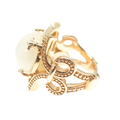 DALLAS PRINCE 925 Sterling Silver Gold Plated Real Cabochon Opal Ring Size 5.5