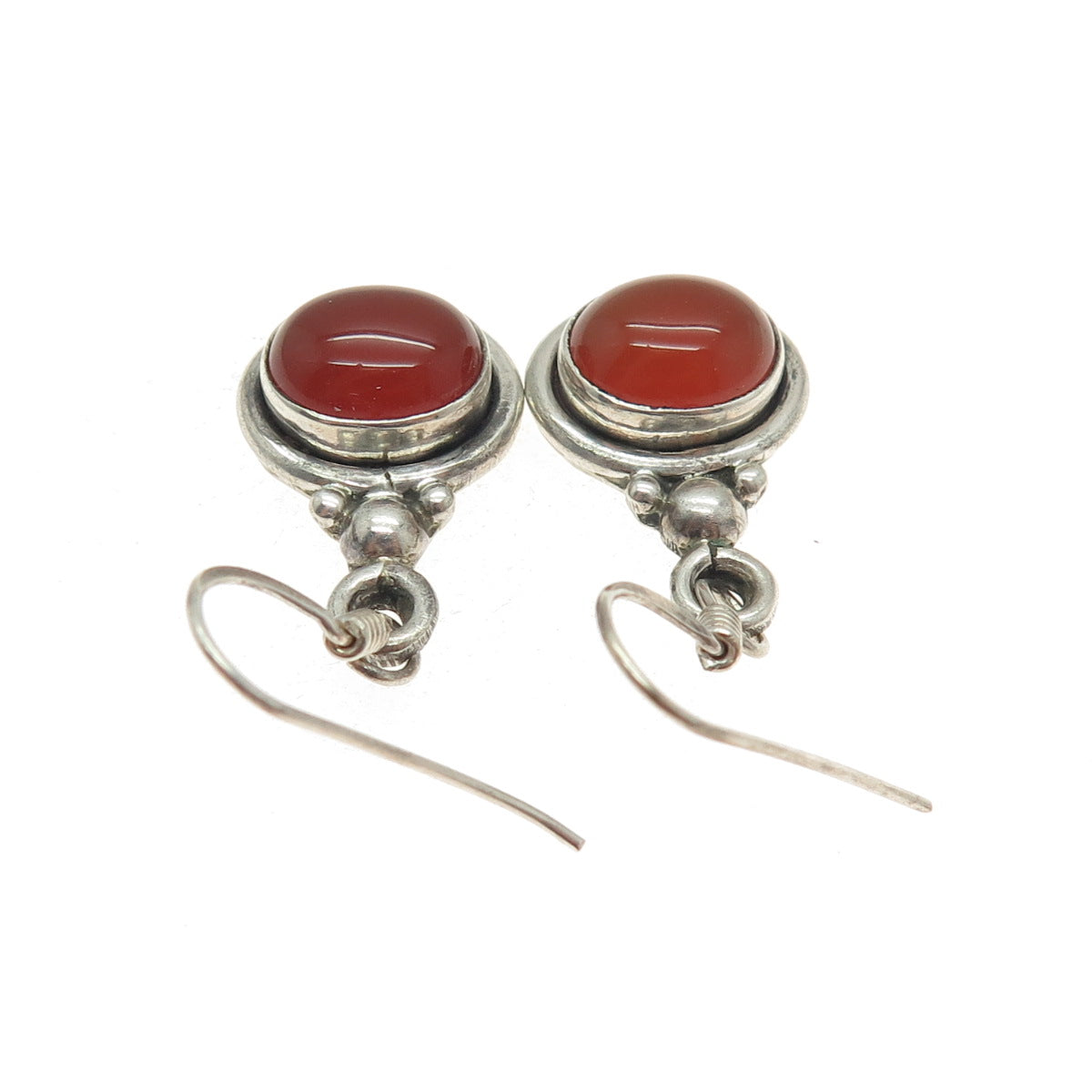 925 Sterling Silver Vintage Real Carnelian Oxidized Dangle Earrings